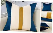Navy Blue Patchwork Throw Pillow Cover Striped Velvet Cushion Case Modern