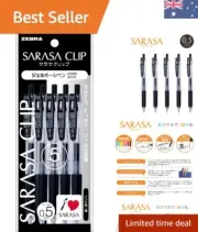 Zebra Sarasa Clip 0.5mm Gel Ballpoint Pens - Set of 5 for Effortless Writing