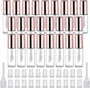 25 Pack Empty Lip Gloss Tubes Containers, Clear Mini Refillable Lip Balm Bottles with Rubber Inserts and Transfer Pipettes for Lip Samples Travel Split Charging DIY Makeup (1.2 ML, Rose Gold)
