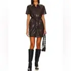 House of Harlow 1960 x Revolve Sarai Faux Black Leather Mini Shirt Dress medium