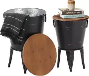 Rustic Storage Farmhouse Accent Side Table, Antique Galvanized Metal End Coffee