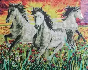 Needlepoint Tapestry Painted Canvas Gobelin 11868 - Horses. 20"x24"