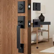 Front Door Handleset Heavy Duty Door Handle and Deadbolt Lock Set, Square Ent...