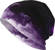 [ZaKhs] Purple Fantasy Mystic Planet Print Beanie Hat Winter Warm Knit Hat Soft Skull Cap for Women Men, Black, One Size