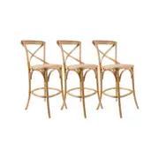 Aster 3pc Crossback Bar Stools Dining Chair Solid Birch Timber Rattan Seat - Oak