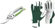 Colours Gardening Metal Max Secateur, Green with Gardening Leather Glove, Green