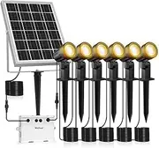 [MEIHUA] 6 in 1 Solar SpotLights Outdoor 2700K Warm White 3 Brightness IP66 Waterproof Solar Garden Lights Outdoor Smooth/Flash Mode Landscape Lights for Garden Path Tree Pathway Yard