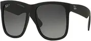 [Ray-Ban] Rectangle 0RB4165 Justin Sunglasses for Mens - Size - 53 (Polar Grey Gradient), Matte Black Frame / Polar Light Grey Gradient Lens