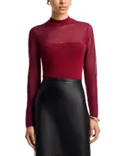 Aqua Sheer Knit Mock Neck Top - Exclusive