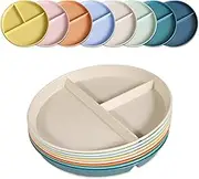 Divided Plates for Adults (8 Packs), Unbreakable Portion Control Plate Sectioned with Dividers, 9 Inch Plastic Food Separator Dinner Plates Lightweight Compartment BPA Free Reusable Microwave Safe