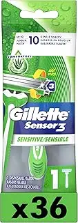 Gillette Sensor3 Sensitive Men's Disposable Razor, 1 Razor - Case of 36