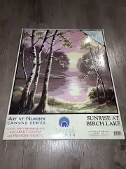 New Vintage 2004 Paint By Number Kit 20x16" Canvas Sunrise At Birch Lake RARE