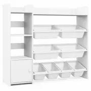 Costway 2in1 Toy Storage Shelf Box 4-Tier Bookshelf Display Rack Organizer 8 Bins Cabinet White