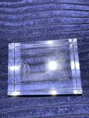 3D Laser Etched Glass Cube New York City Twin Towers Statue of Liberty, ex cond