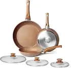 3-Piece Nonstick Frying Pan Set with Lids - Granite Induction Skillet Set