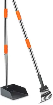 Pooper Scooper for Dogs, Metal Poop Scooper Tray and Rake Set with Adjustable Lo
