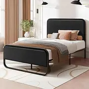 ALFORDSON Industrial King Single Bed Frame, Madge Series, PU Leather & Powder-Coated Steel Mattress Platform Bed with X-Support Steel Frameand Reinforced Legs, Black