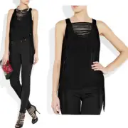 GUCCI TOP BLACK SILK LONG FRINGE SLEEVELESS $1,650 sz IT 42 US 6