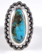 Emmett Navakuku Hopi Sterling Silver Ring Butterfly Band Nevada Blue Turquoise
