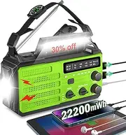 Emergency Radio Solar Powered Radio 22200mWh NOAA Weather Radio AM/FM Hand Crank Radio with Hand Crank Flashlight SOS Alarm, Compass, Hurricane Preparedness Items Winter Storm Radio for Survival