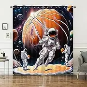 AILONEN 3D Astronaut Window Curtain Sport Astronaut Window Drapes for Kids,Space Astronaut Basketball Player Window Curtain,Dunk Basketball Astronaut Bedroom Decor Curtain 2 Panels Set, 42" W x 84" H