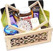 Jaiccha Ghasitaram Diwali Gifts - Diwali Gifts Wooden Laser Handle Basket of 11 Goodies with Kaju Katlis