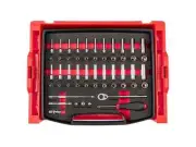 1/4 Inch 6 And 12-Pt Socket And Ratchet Set 52 Pc with Open Top Drawer and Rack