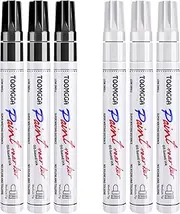 TOOMGGA White and Black Permanent Markers Paint Pens - 6 Pack Oil Based Paint Markers, Medium Tip, Quick Drying Pens for Wood, Metal, Rock Painting, Mugs, Canvas, Clothes, Plastic Marking