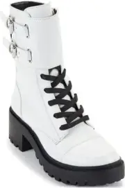 DKNY Women's Bootie Combat Boot, White BART, 9 NIB