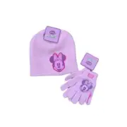 Disney Minnie Mouse Beanie Hat & Gloves Set Pink Girls OSFM Pink & Purple