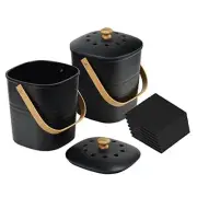 [2 Pack] Bamboo Compost Bin for Kitchen - Holds 1 Gallon Each