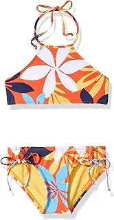 [Hobie] Girls' High Neck Halter Top and Side Tie Bikini Bottom Set