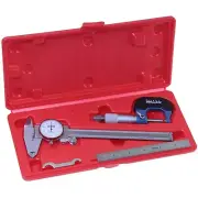 Complete Inspection Tool Set: Dial Caliper, Precision Micrometer & Ruler in Case