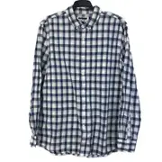 Jeanswest Navy Blue & White Checkered Long Sleeve Button Up Shirt Mens Size L NEW