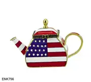 KELVIN CHEN Enamel Copper Hand paint Miniature Teapot American Patriotic Flag