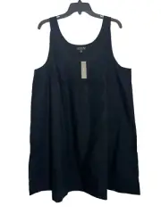 J Crew Scoop Neck Shift Dress XXL Black Cotton Poplin Swingy Sleeveless Mini