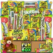 Valentines Day Sour Candy Box Variety Pack Gift Care Package with Plush