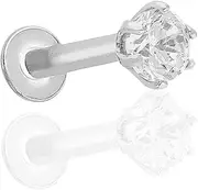 [VAMA] FASHIONS Silver White Diamond Stone Pierced Hypoallergenic Screw Nosepin Piercing Nose Ring Stud For Women Girls (Size 3.5mm), M, Metal, No Gemstone