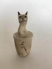 Unique Pet Urn Urne Chat Cat Kat Memorial Figurine Ceramic Cremation #1017