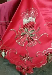88" Square Red Christmas Holiday Candle Embroidery Tablecloth Elegantlinen