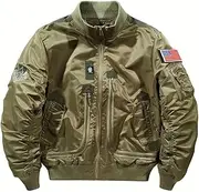 [FTIMILD] Military Bomber Jacket for Men Casual Windbreaker Jacket Mens Spring and Fall Jacket with Pockets and US Armband
