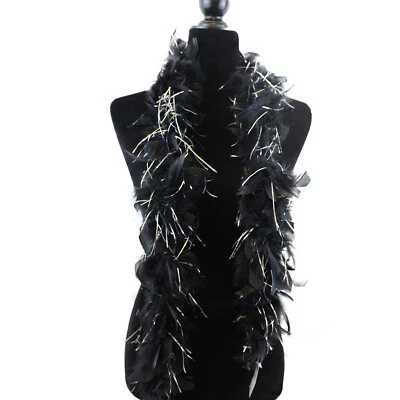 2 Pieces Black w/ Silver Lurex 25 Gram, 4 Feet Long Chandelle Feather Boa, Party