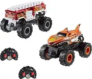 Hot Wheels Monster Trucks,1:24 Scale RC Toy Trucks 5-Alarm & Tiger Shark, with All-Terrain Tires