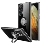 Ring Kickstand Soft Tpu Anti-scratch Protective Phone Case Work With Magnetic Car Mount For Samsung Galaxy S22 Ultra 5g - Black
