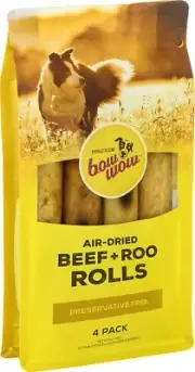 Bow Wow Beef and Roo Rolls Dog Treats 4 pack All Natural-Au