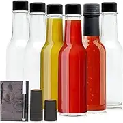 Brajttt Glass Bottle, 5oz Clear Woozy Bottles with Shrink Capsules,Empty Small Beverage/Canning Bottles with Black Caps for Kitchen and Party,6 Pack
