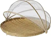 Davis & Waddell Collapsible Mesh Food Cover with Bamboo Tray, 42 x 42 x 26 cm, Natural/White