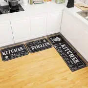 3 Pcs Kitchen Rug Set Non Skid Thick Black Rugs and Onesize,