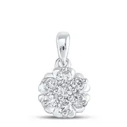 14k White Gold Round Diamond Flower Cluster Pendant 1/3 Cttw