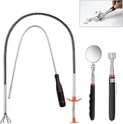 4 Pieces Telescoping Magnet Pick Up Tool Set Extendable Claw Grabber Grabber Tool Bendable Spring Telescoping Inspection Mirror